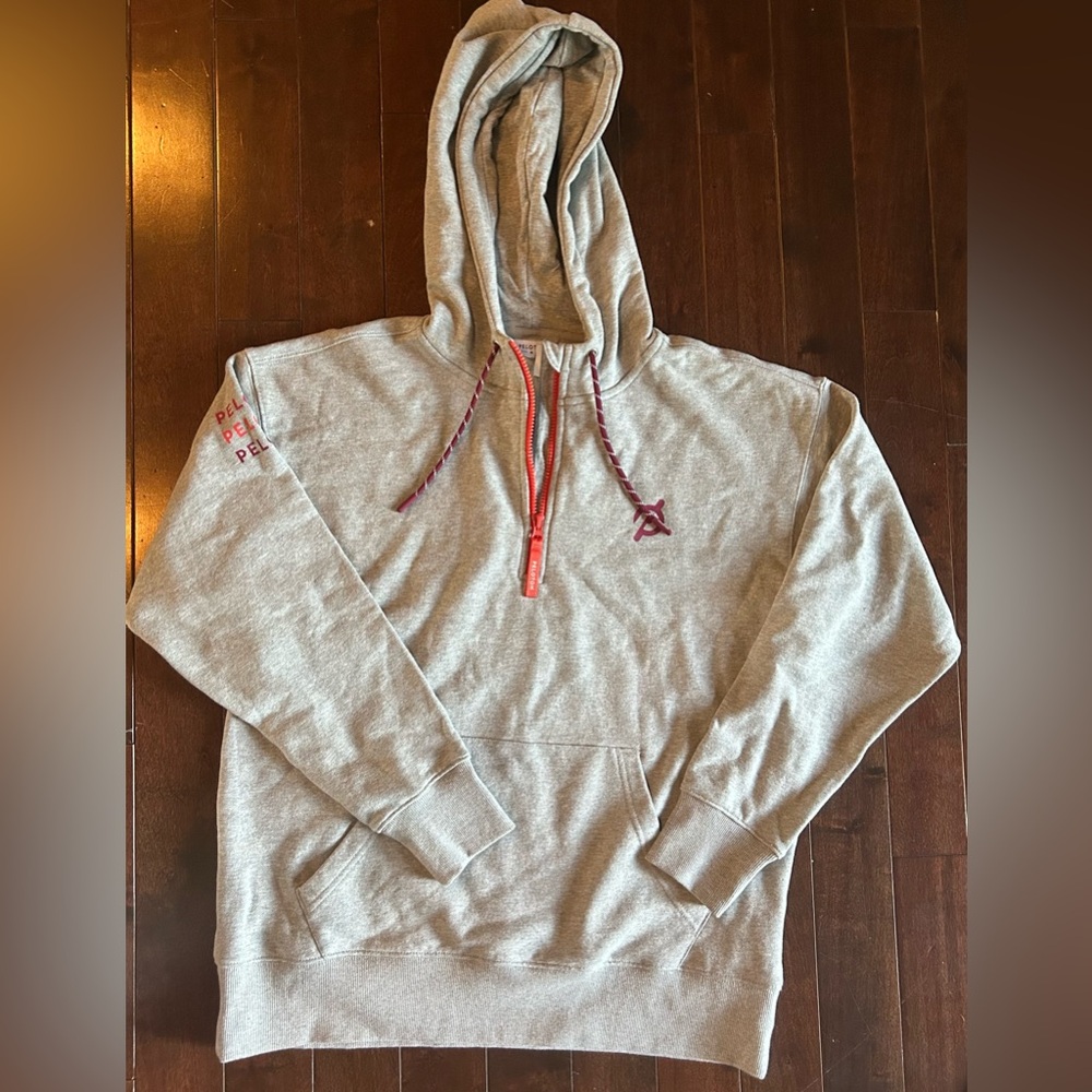 Peloton NWT Women Gray 1/4 Zip Drawstring Hoodie Sweatshirt Long Sleeve Size M
